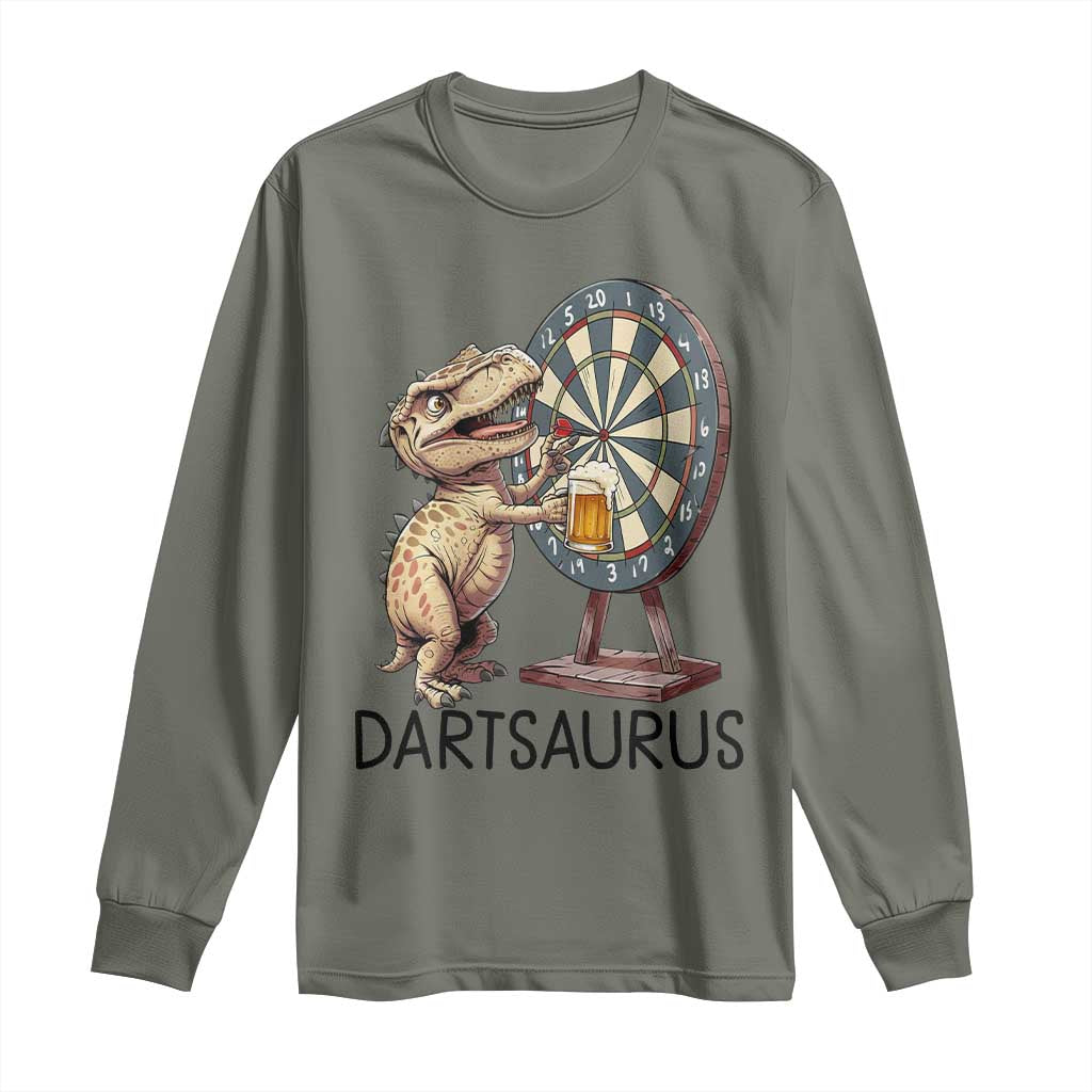 Dartsaurus Long Sleeve Shirt Funny Dinosaur Dart Player Gift - Wonder Print Shop