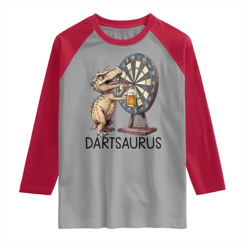 Dartsaurus Raglan Shirt Funny Dinosaur Dart Player Gift - Wonder Print Shop