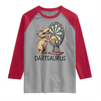 Dartsaurus Raglan Shirt Funny Dinosaur Dart Player Gift - Wonder Print Shop