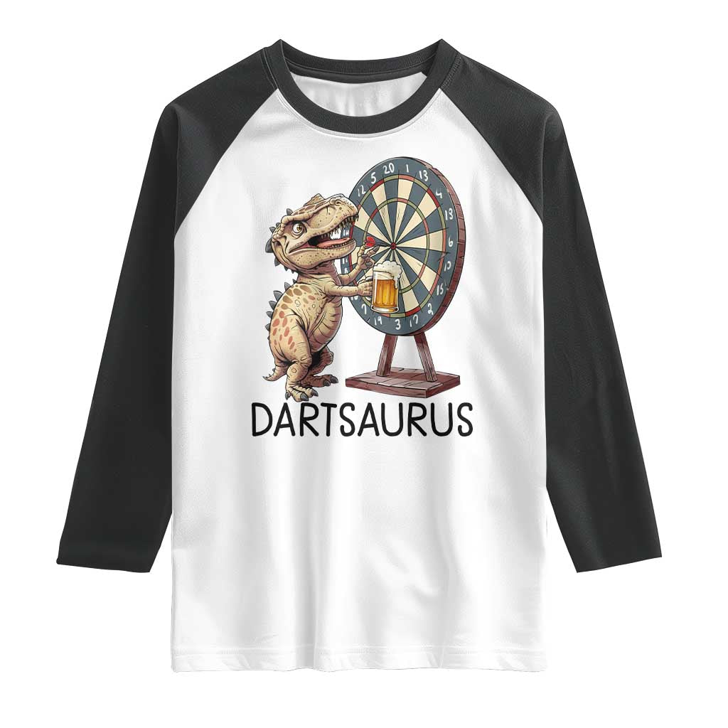 Dartsaurus Raglan Shirt Funny Dinosaur Dart Player Gift - Wonder Print Shop