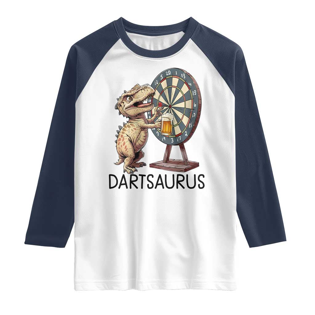 Dartsaurus Raglan Shirt Funny Dinosaur Dart Player Gift - Wonder Print Shop