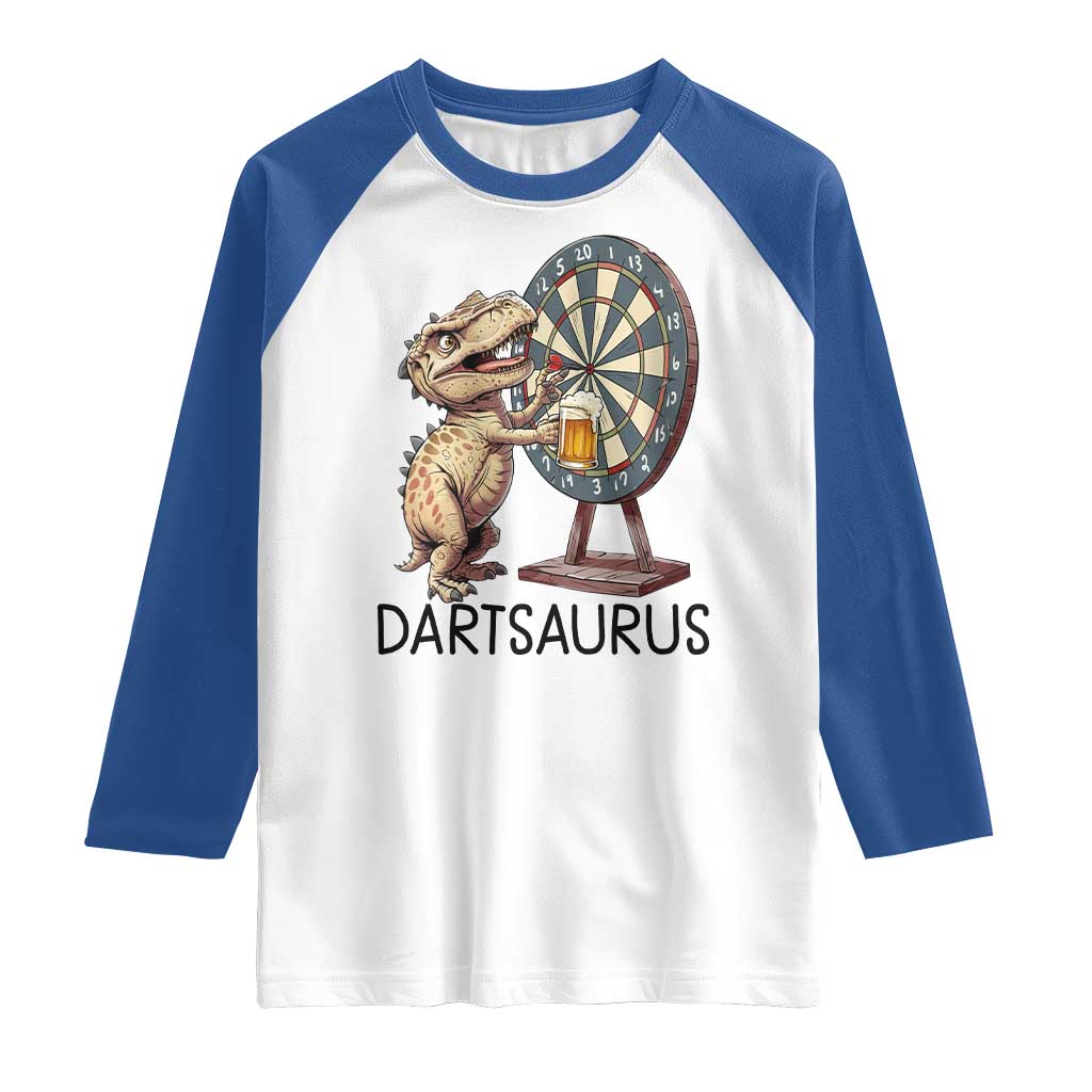 Dartsaurus Raglan Shirt Funny Dinosaur Dart Player Gift - Wonder Print Shop