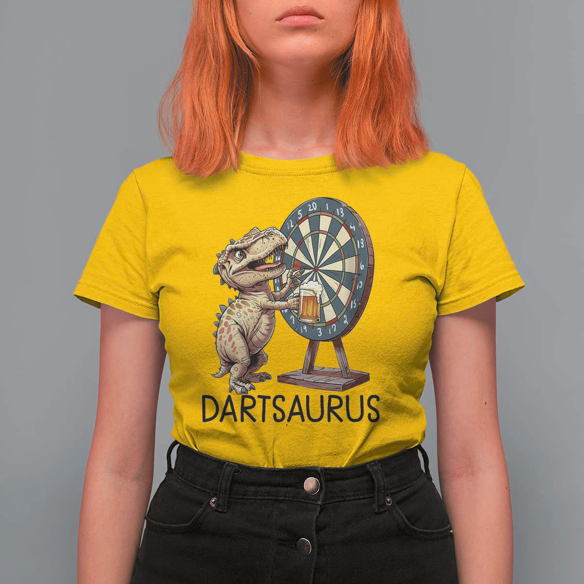 Dartsaurus T Shirt For Women Funny Dinosaur Dart Player Gift - Wonder Print Shop