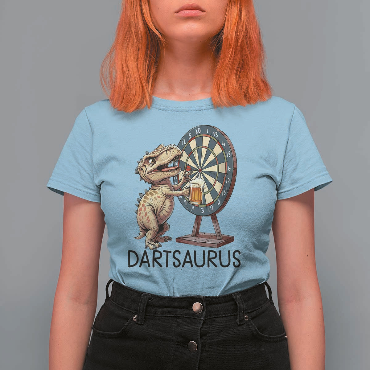 Dartsaurus T Shirt For Women Funny Dinosaur Dart Player Gift - Wonder Print Shop