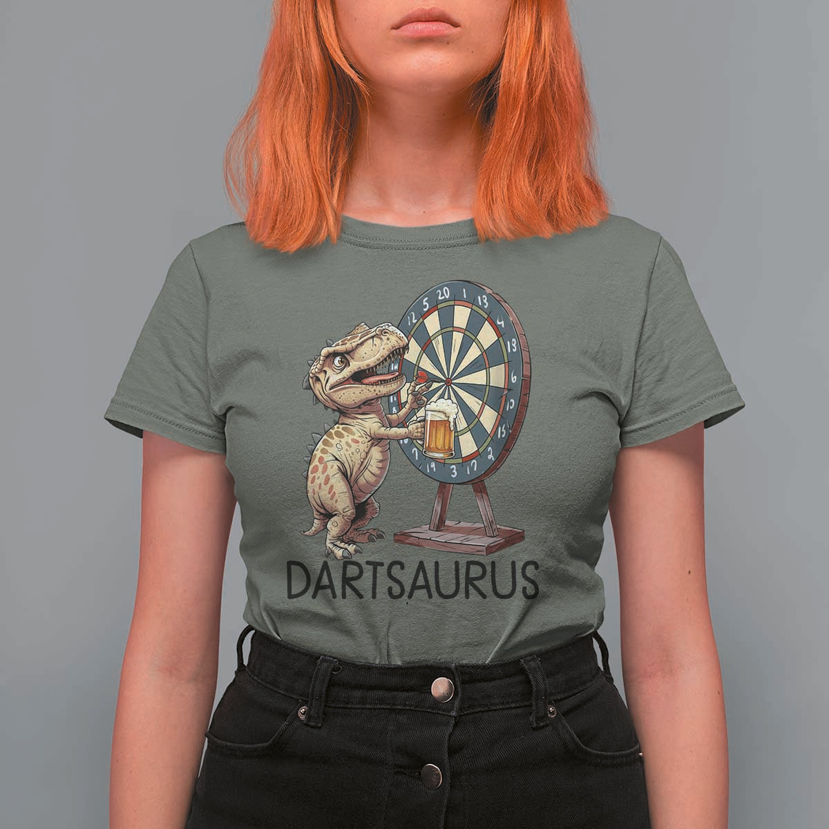 Dartsaurus T Shirt For Women Funny Dinosaur Dart Player Gift - Wonder Print Shop