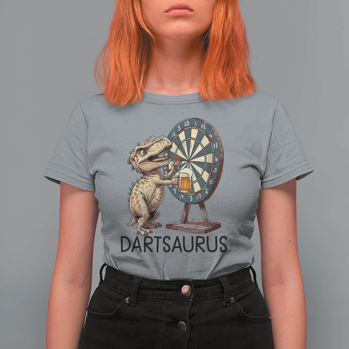 Dartsaurus T Shirt For Women Funny Dinosaur Dart Player Gift - Wonder Print Shop