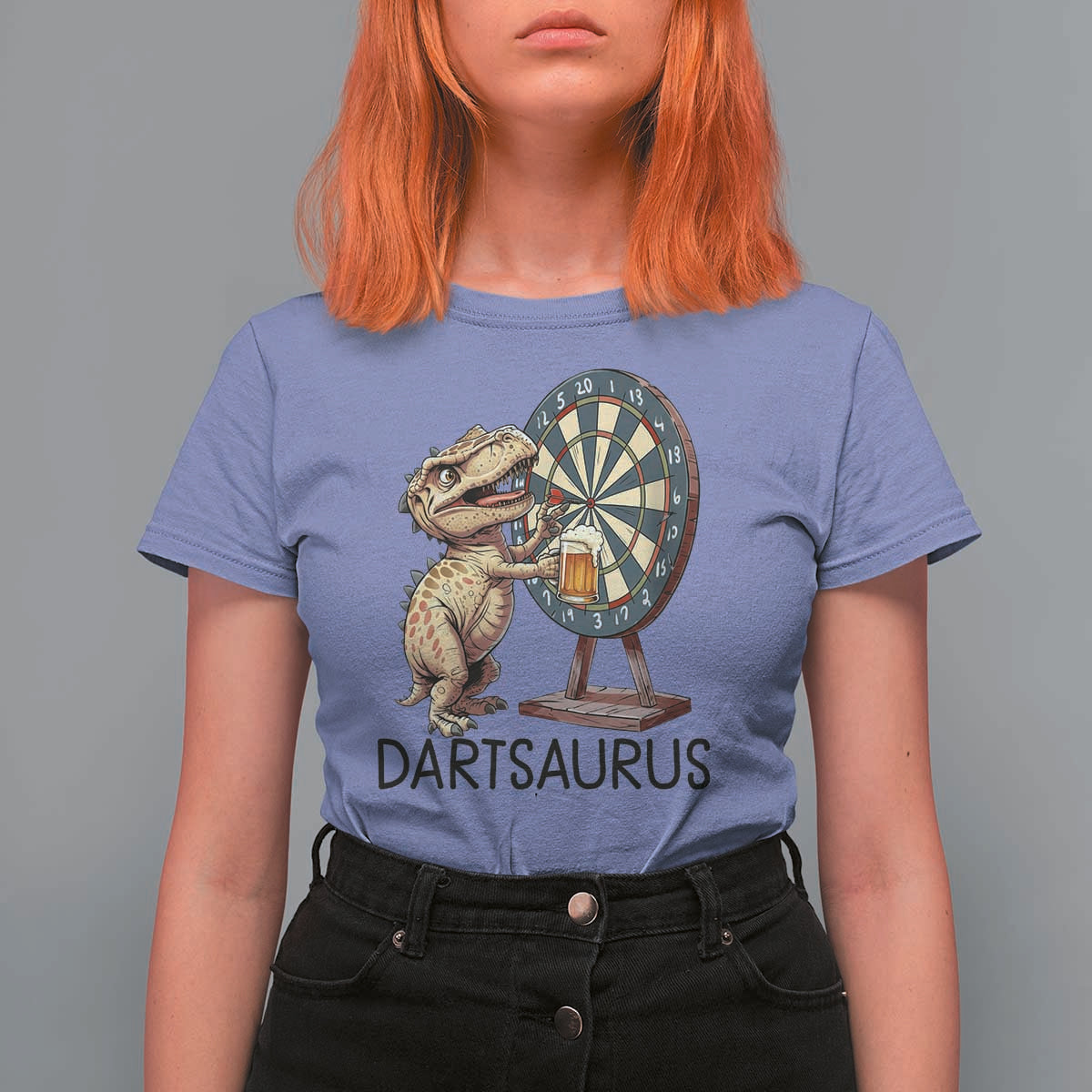 Dartsaurus T Shirt For Women Funny Dinosaur Dart Player Gift - Wonder Print Shop