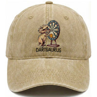 Dartsaurus Washed Cotton Baseball Cap Funny Dinosaur Dart Player Gift