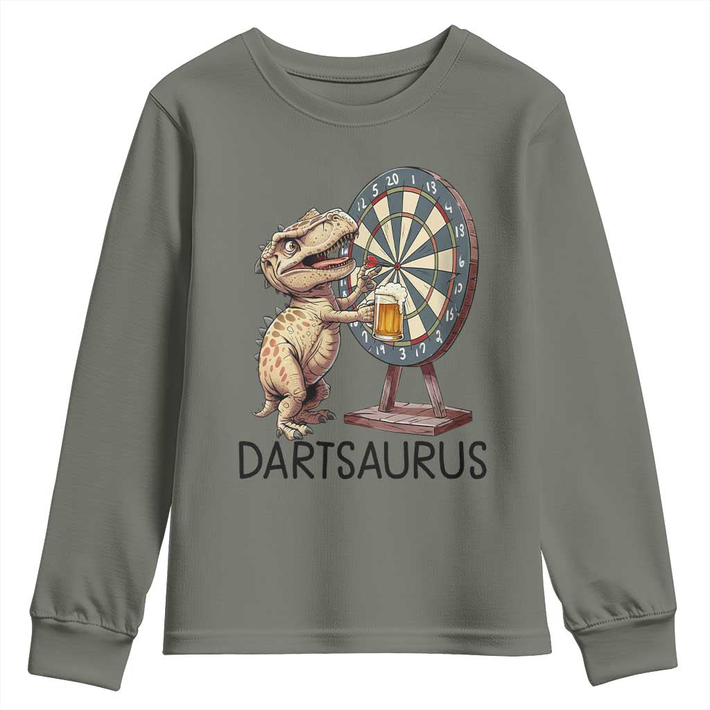 Dartsaurus Youth Sweatshirt Funny Dinosaur Dart Player Gift - Wonder Print Shop