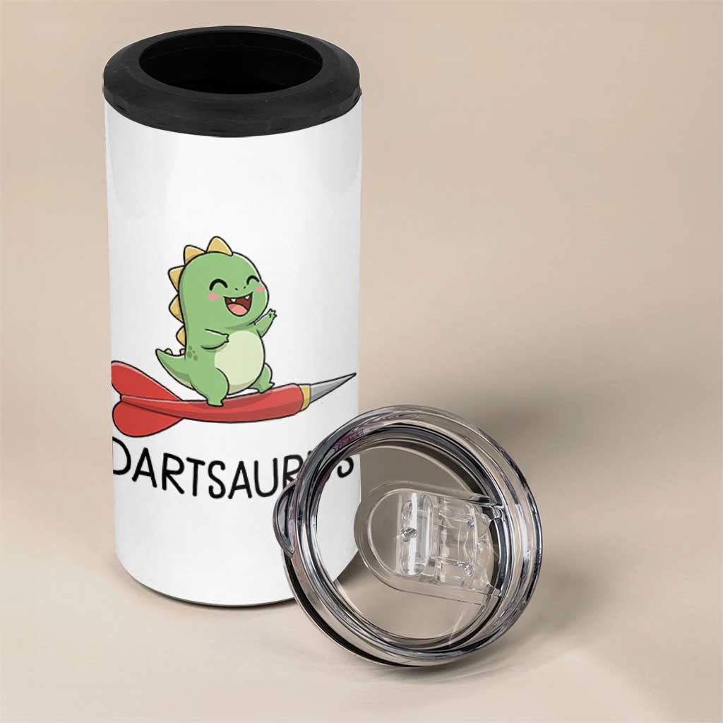 Cute Dartsaurus Playing Dart 4 in 1 Can Cooler Tumbler Dinosaur Lover Gift - Wonder Print Shop