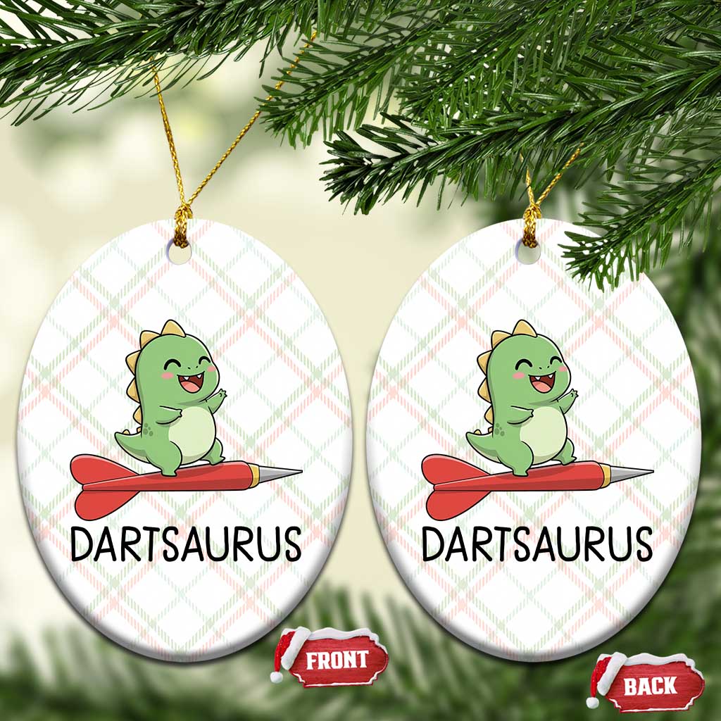 Cute Dartsaurus Playing Dart Ceramic Ornament Dinosaur Lover Gift - Wonder Print Shop