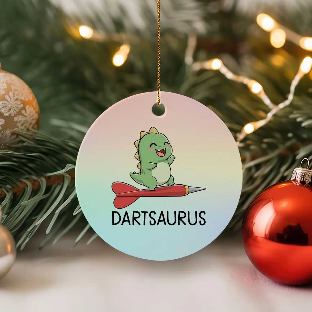 Cute Dartsaurus Playing Dart Ceramic Ornament Dinosaur Lover Gift - Wonder Print Shop