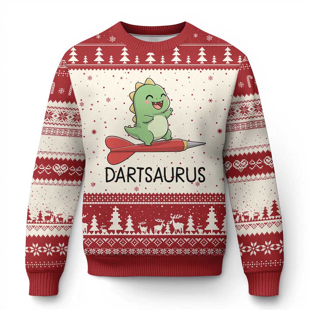 Cute Dartsaurus Playing Dart Ugly Christmas Sweater Dinosaur Lover Gift - Wonder Print Shop