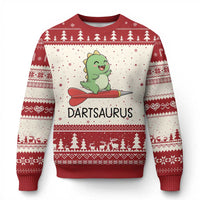Cute Dartsaurus Playing Dart Ugly Christmas Sweater Dinosaur Lover Gift - Wonder Print Shop