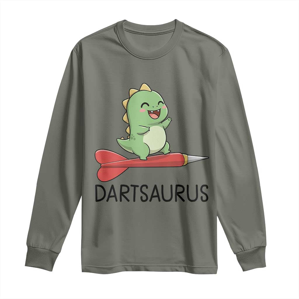 Cute Dartsaurus Playing Dart Long Sleeve Shirt Dinosaur Lover Gift - Wonder Print Shop