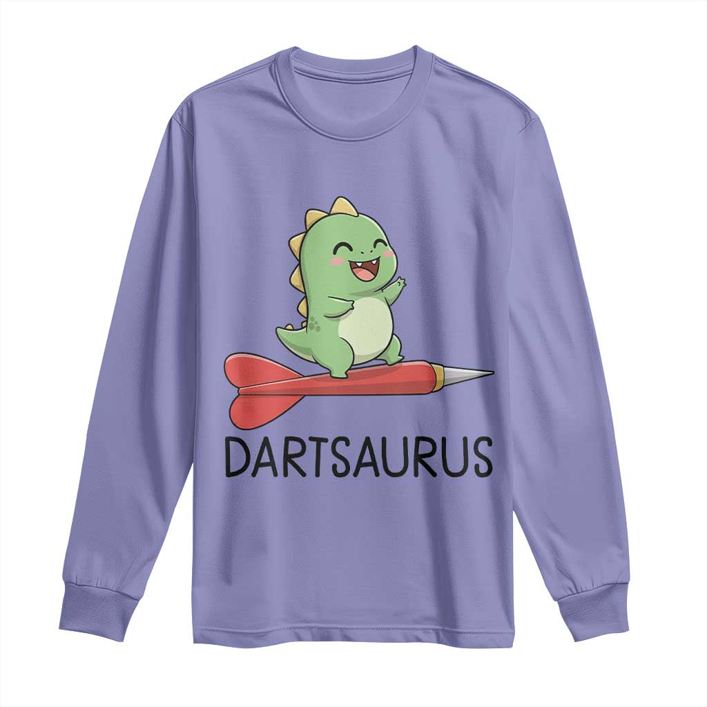 Cute Dartsaurus Playing Dart Long Sleeve Shirt Dinosaur Lover Gift - Wonder Print Shop