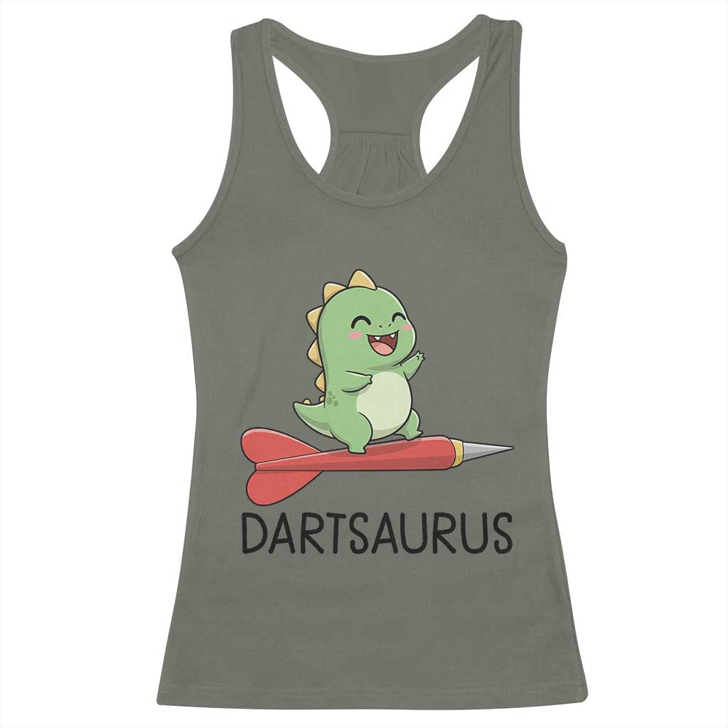 Cute Dartsaurus Playing Dart Racerback Tank Top Dinosaur Lover Gift - Wonder Print Shop
