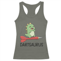 Cute Dartsaurus Playing Dart Racerback Tank Top Dinosaur Lover Gift - Wonder Print Shop