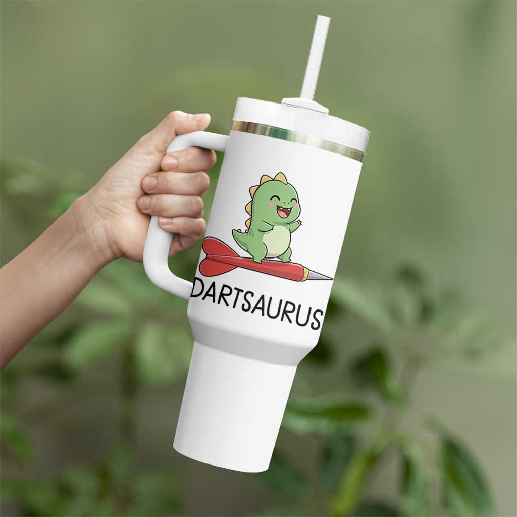 Cute Dartsaurus Playing Dart Tumbler With Handle Dinosaur Lover Gift - Wonder Print Shop