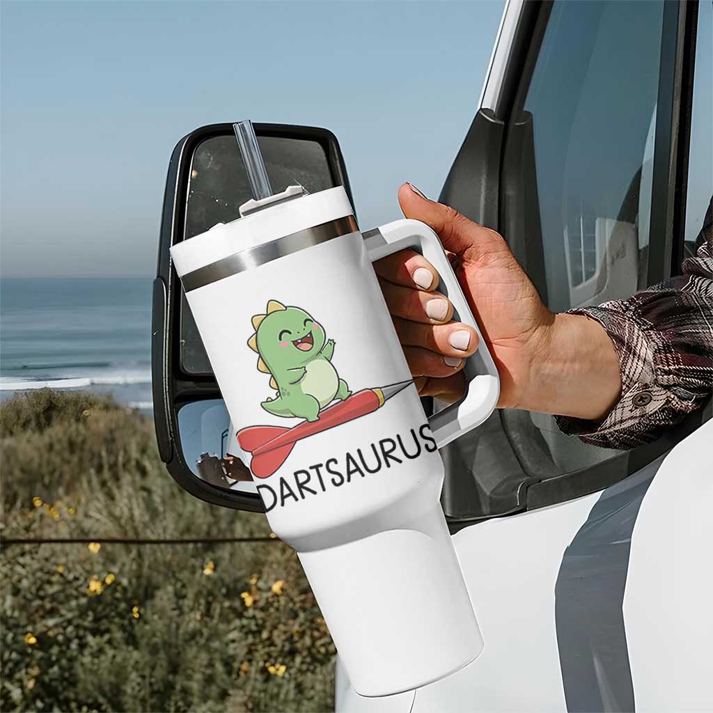 Cute Dartsaurus Playing Dart Tumbler With Handle Dinosaur Lover Gift - Wonder Print Shop