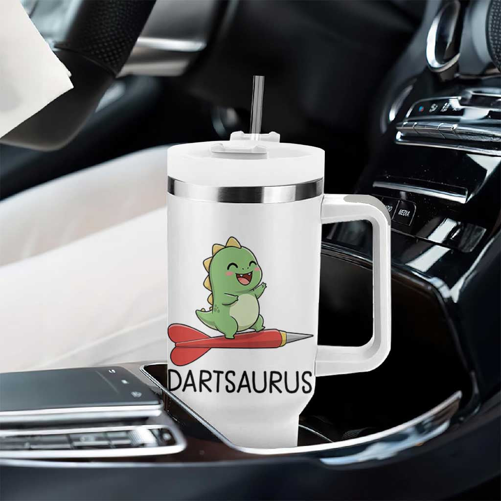 Cute Dartsaurus Playing Dart Tumbler With Handle Dinosaur Lover Gift - Wonder Print Shop
