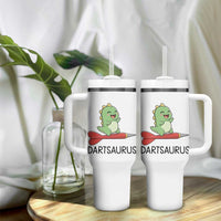 Cute Dartsaurus Playing Dart Tumbler With Handle Dinosaur Lover Gift - Wonder Print Shop