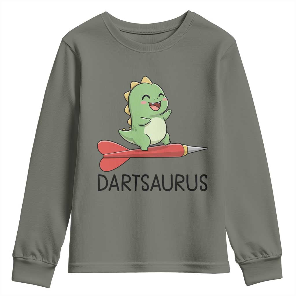 Cute Dartsaurus Playing Dart Youth Sweatshirt Dinosaur Lover Gift - Wonder Print Shop