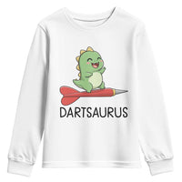 Cute Dartsaurus Playing Dart Youth Sweatshirt Dinosaur Lover Gift - Wonder Print Shop