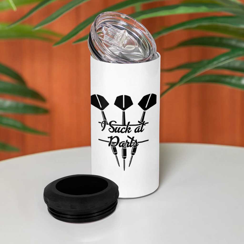 Funny I Suck At Darts 4 in 1 Can Cooler Tumbler Bar Game Lover Dartist Gift - Wonder Print Shop