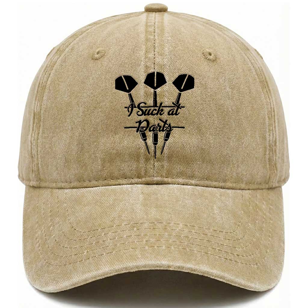 Funny I Suck At Darts Washed Cotton Baseball Cap Bar Game Lover Dartist Gift