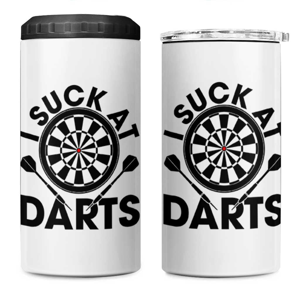 Funny I Suck At Darts 4 in 1 Can Cooler Tumbler Darts Lover Gift For Bad Players - Wonder Print Shop