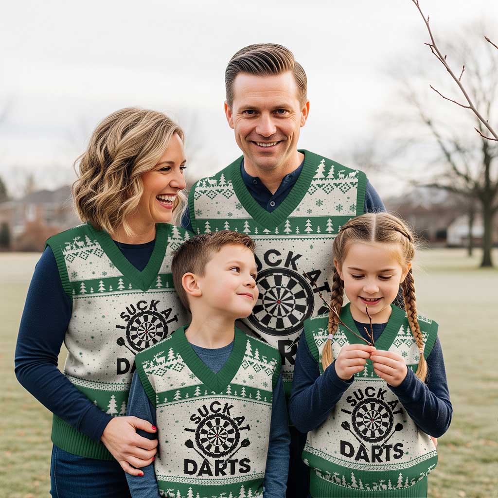 Funny I Suck At Darts V-Neck Knit Sweater Vest Darts Lover Gift For Bad Players - Wonder Print Shop