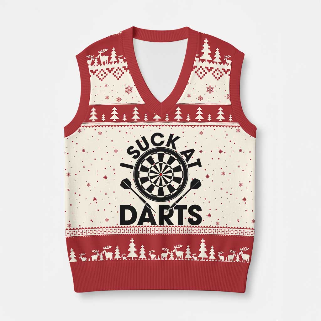 Funny I Suck At Darts V-Neck Knit Sweater Vest Darts Lover Gift For Bad Players - Wonder Print Shop
