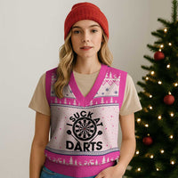 Funny I Suck At Darts V-Neck Knit Sweater Vest Darts Lover Gift For Bad Players - Wonder Print Shop