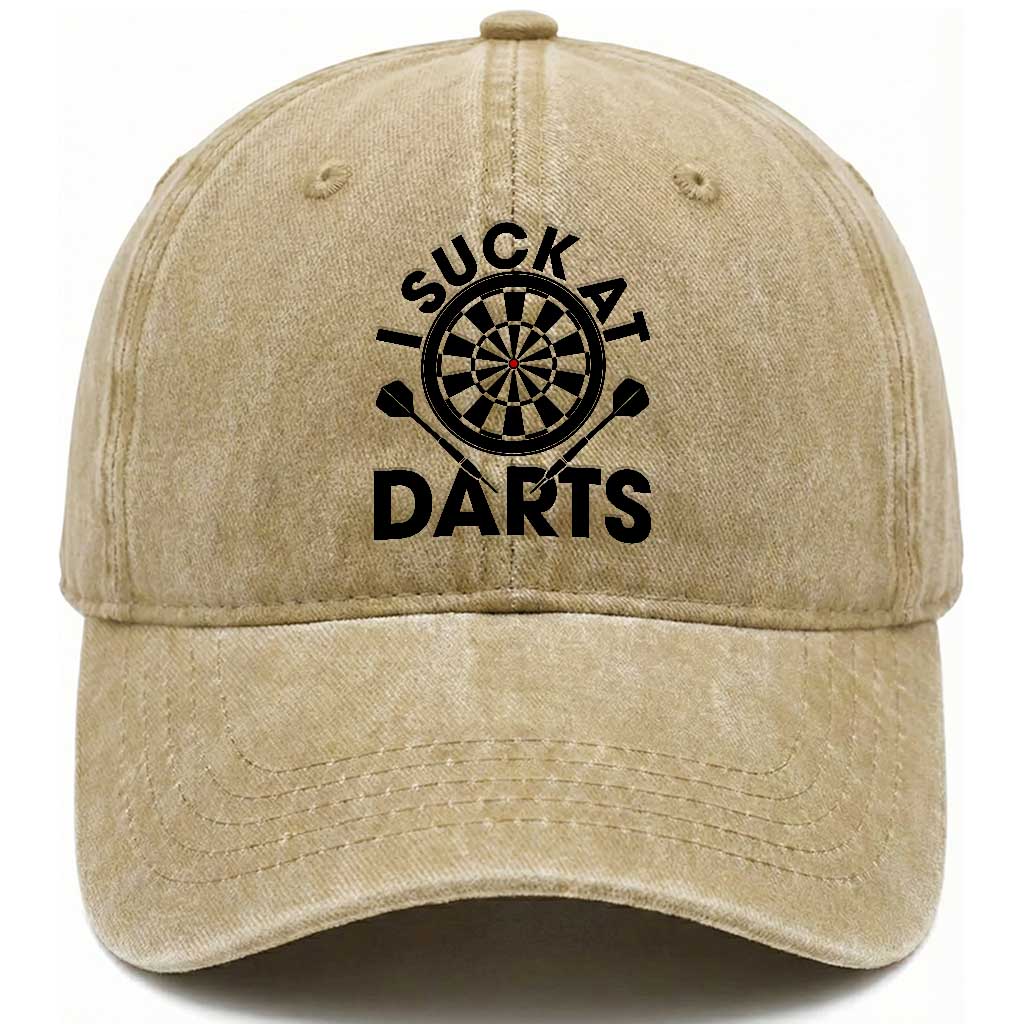 Funny I Suck At Darts Washed Cotton Baseball Cap Darts Lover Gift For Bad Players