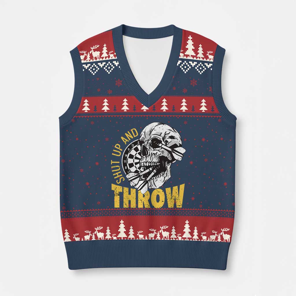 Funny Skeleton Darts Player V-Neck Knit Sweater Vest I Suck At Darts - Wonder Print Shop