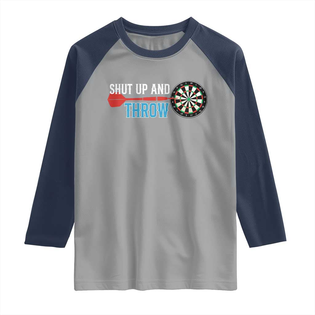 Shut Up And Throw Raglan Shirt Funny Darts Player Gift - Wonder Print Shop