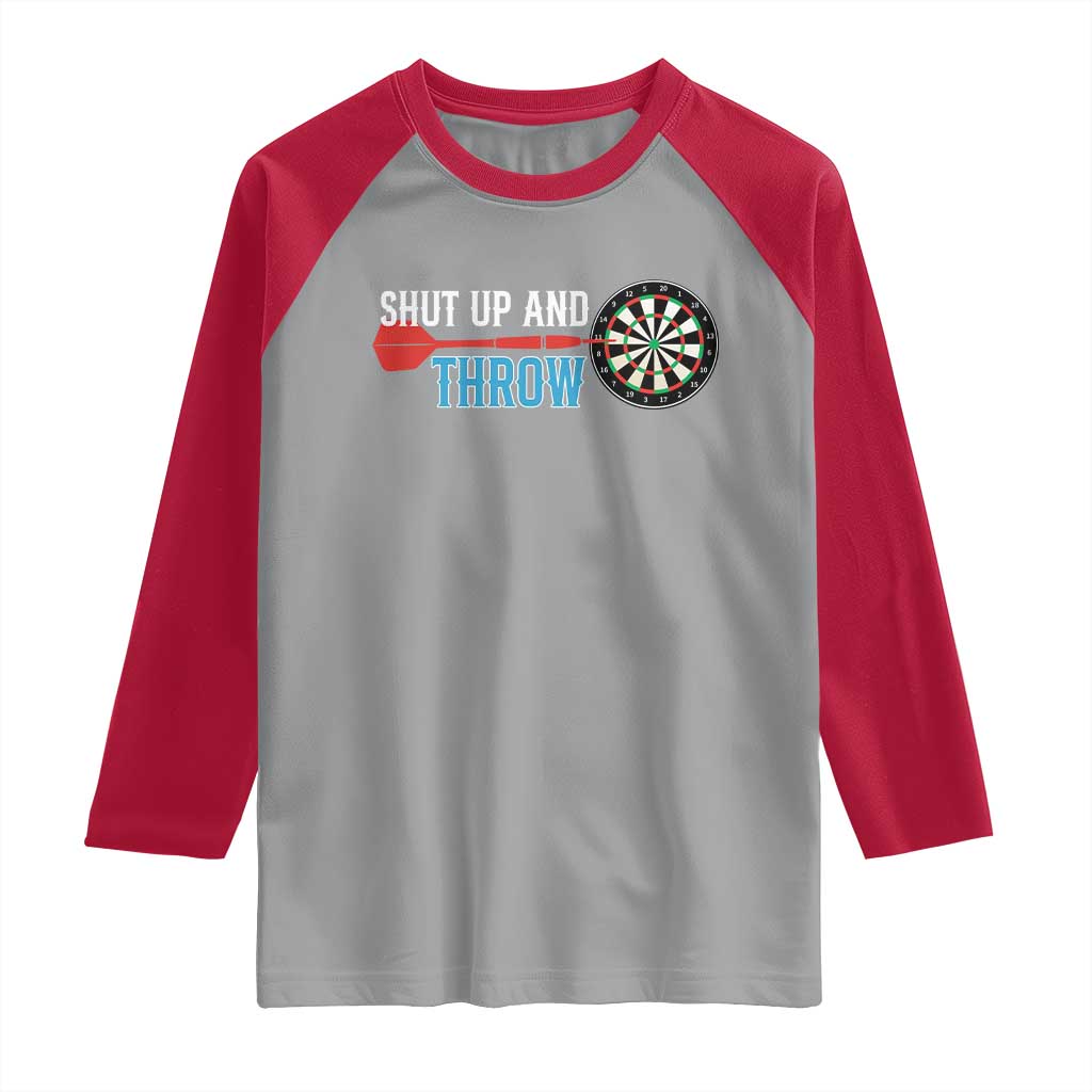 Shut Up And Throw Raglan Shirt Funny Darts Player Gift - Wonder Print Shop