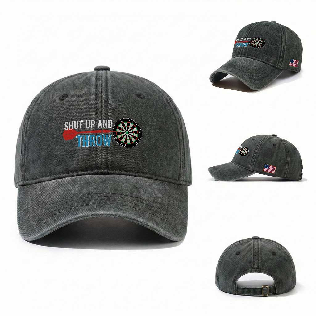Shut Up And Throw Washed Cotton Baseball Cap Funny Darts Player Gift