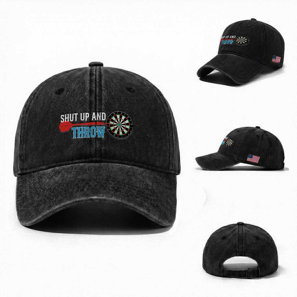 Shut Up And Throw Washed Cotton Baseball Cap Funny Darts Player Gift