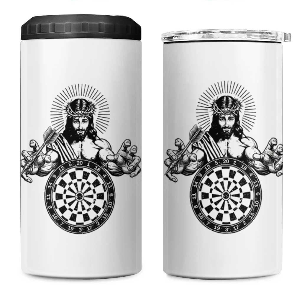 Funny Christian Dartist Gift 4 in 1 Can Cooler Tumbler Jesus Bullseye Shooter - Wonder Print Shop
