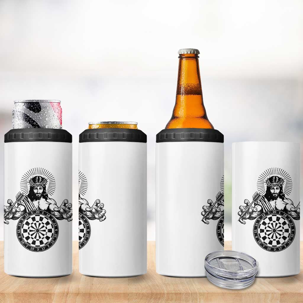 Funny Christian Dartist Gift 4 in 1 Can Cooler Tumbler Jesus Bullseye Shooter - Wonder Print Shop