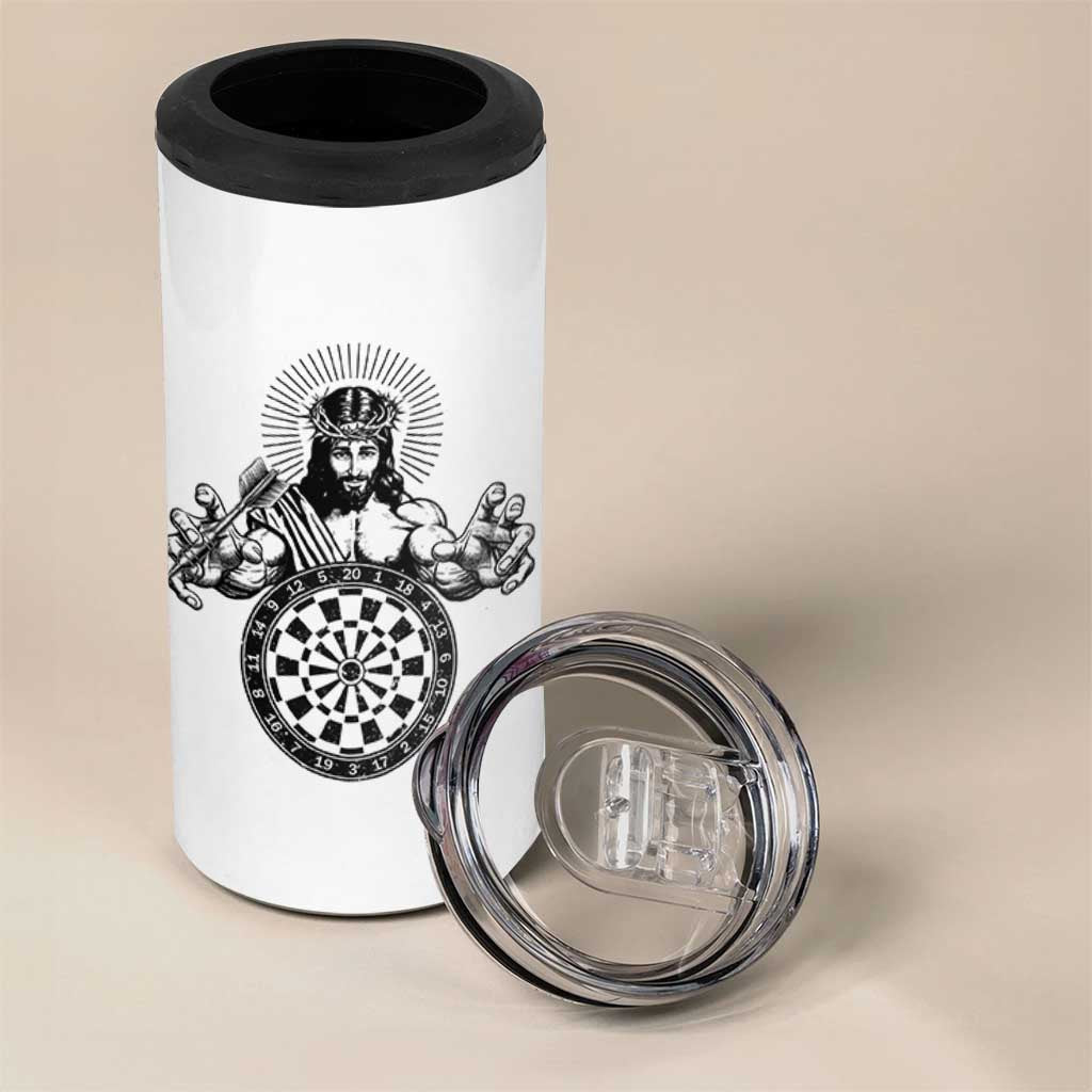 Funny Christian Dartist Gift 4 in 1 Can Cooler Tumbler Jesus Bullseye Shooter - Wonder Print Shop