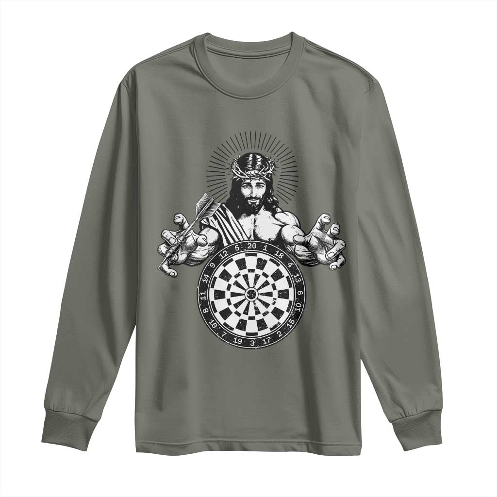 Funny Christian Dartist Gift Long Sleeve Shirt Jesus Bullseye Shooter - Wonder Print Shop