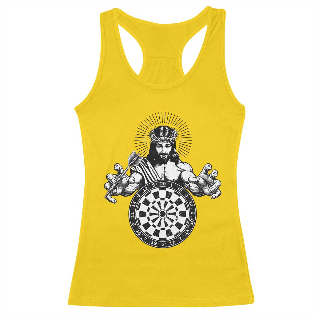 Funny Christian Dartist Gift Racerback Tank Top Jesus Bullseye Shooter - Wonder Print Shop