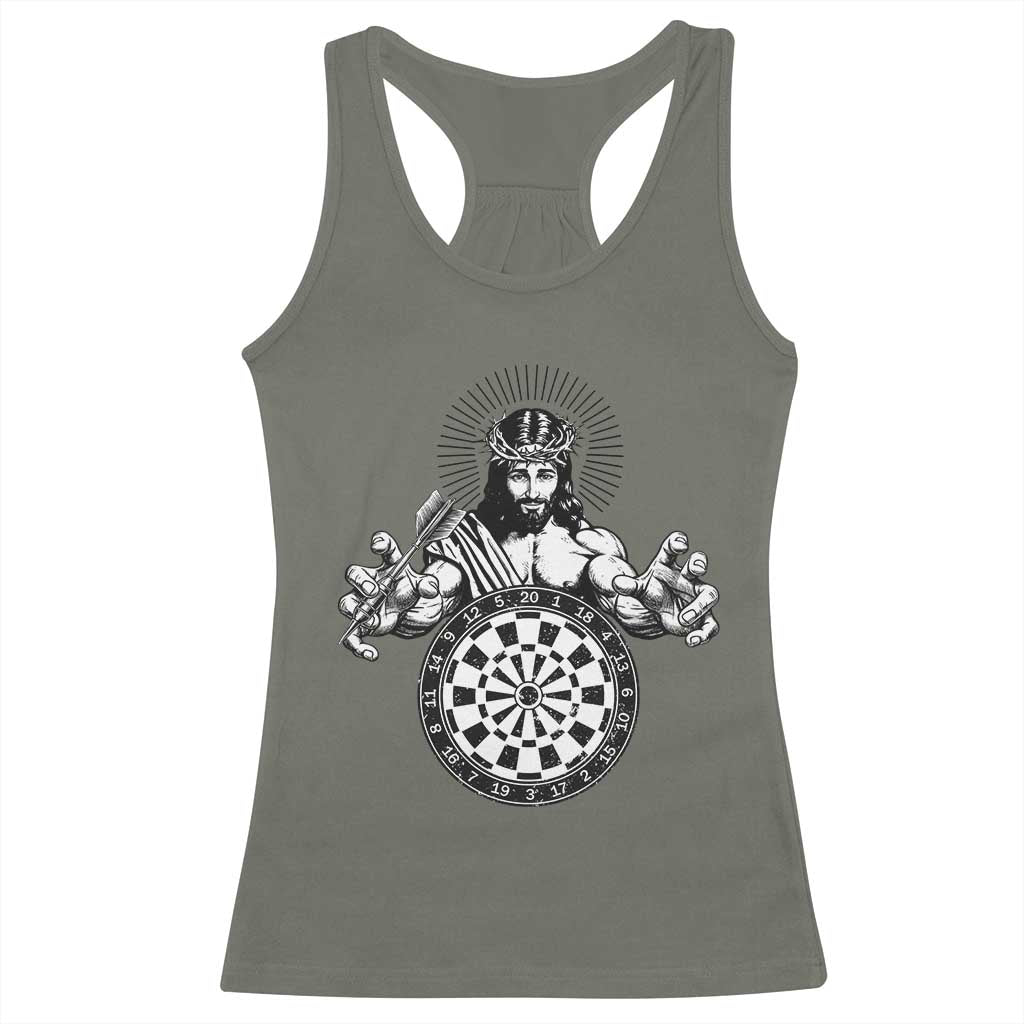 Funny Christian Dartist Gift Racerback Tank Top Jesus Bullseye Shooter - Wonder Print Shop