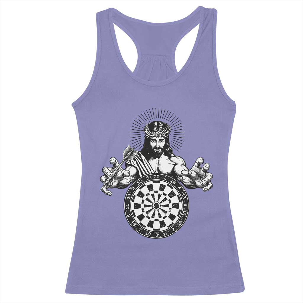Funny Christian Dartist Gift Racerback Tank Top Jesus Bullseye Shooter - Wonder Print Shop