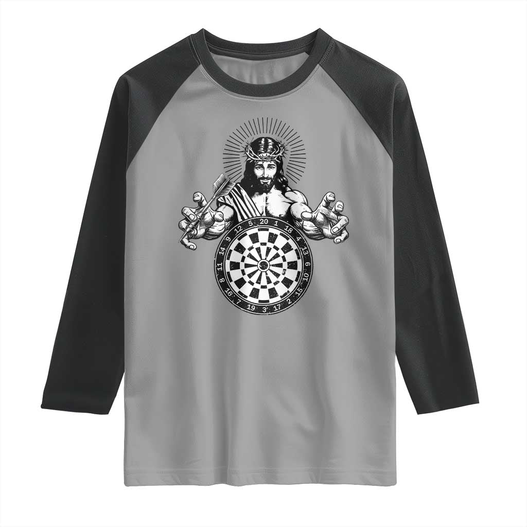 Funny Christian Dartist Gift Raglan Shirt Jesus Bullseye Shooter - Wonder Print Shop