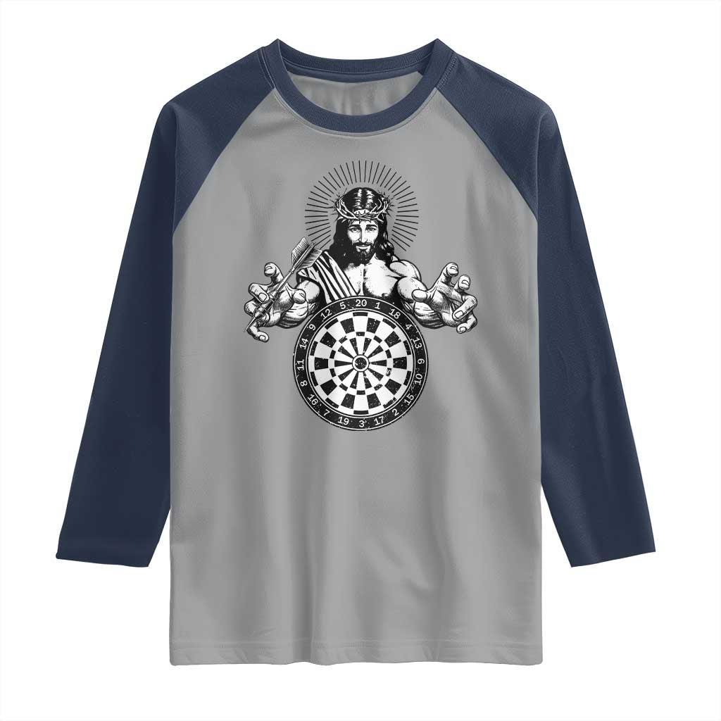 Funny Christian Dartist Gift Raglan Shirt Jesus Bullseye Shooter - Wonder Print Shop