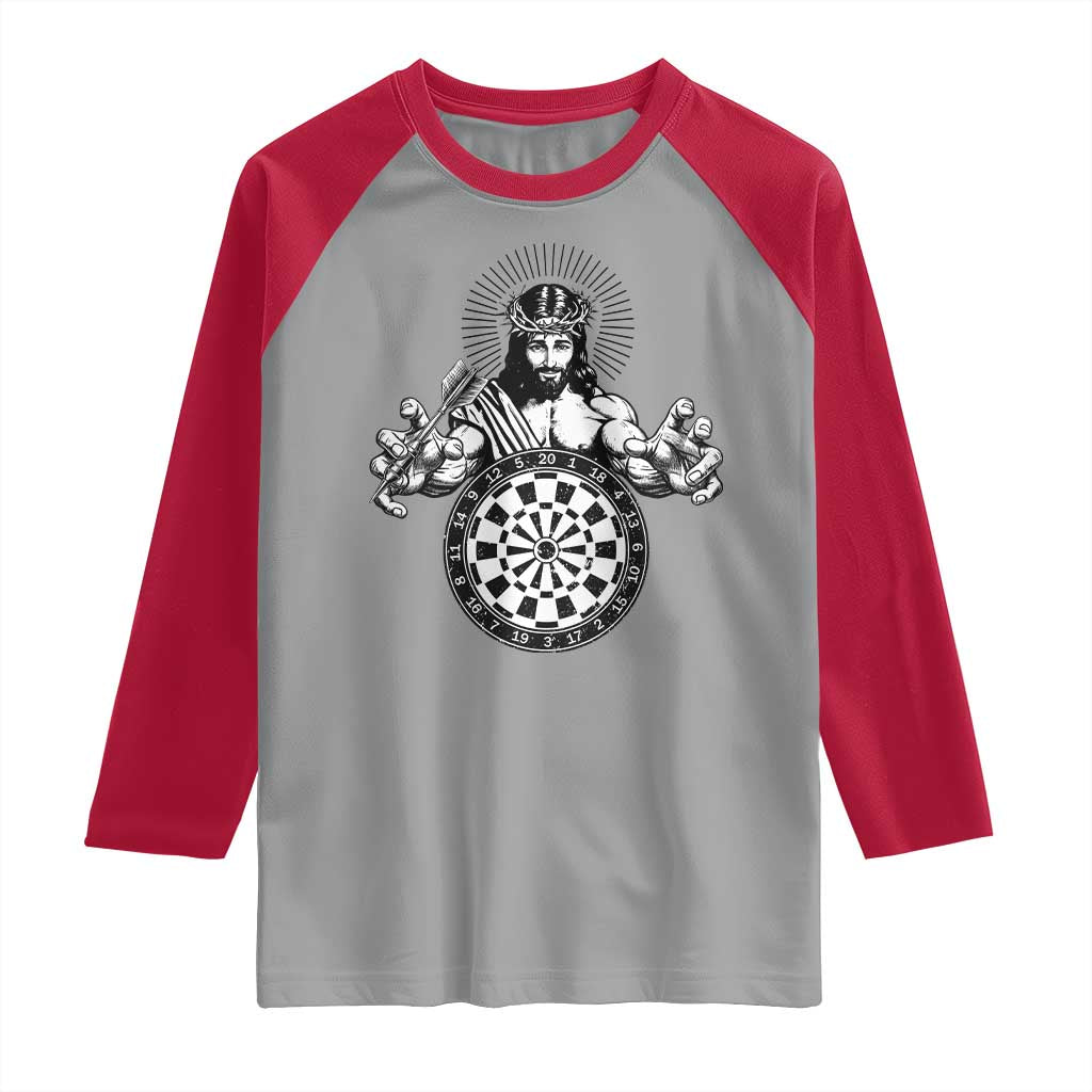 Funny Christian Dartist Gift Raglan Shirt Jesus Bullseye Shooter - Wonder Print Shop
